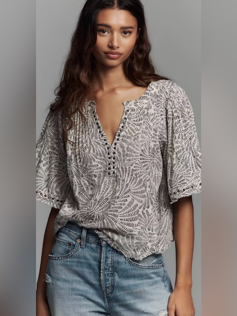 NWOT Women’s Anthropologie Trina Pintuck Short-Sleeve Swing Top Shirt Medium M